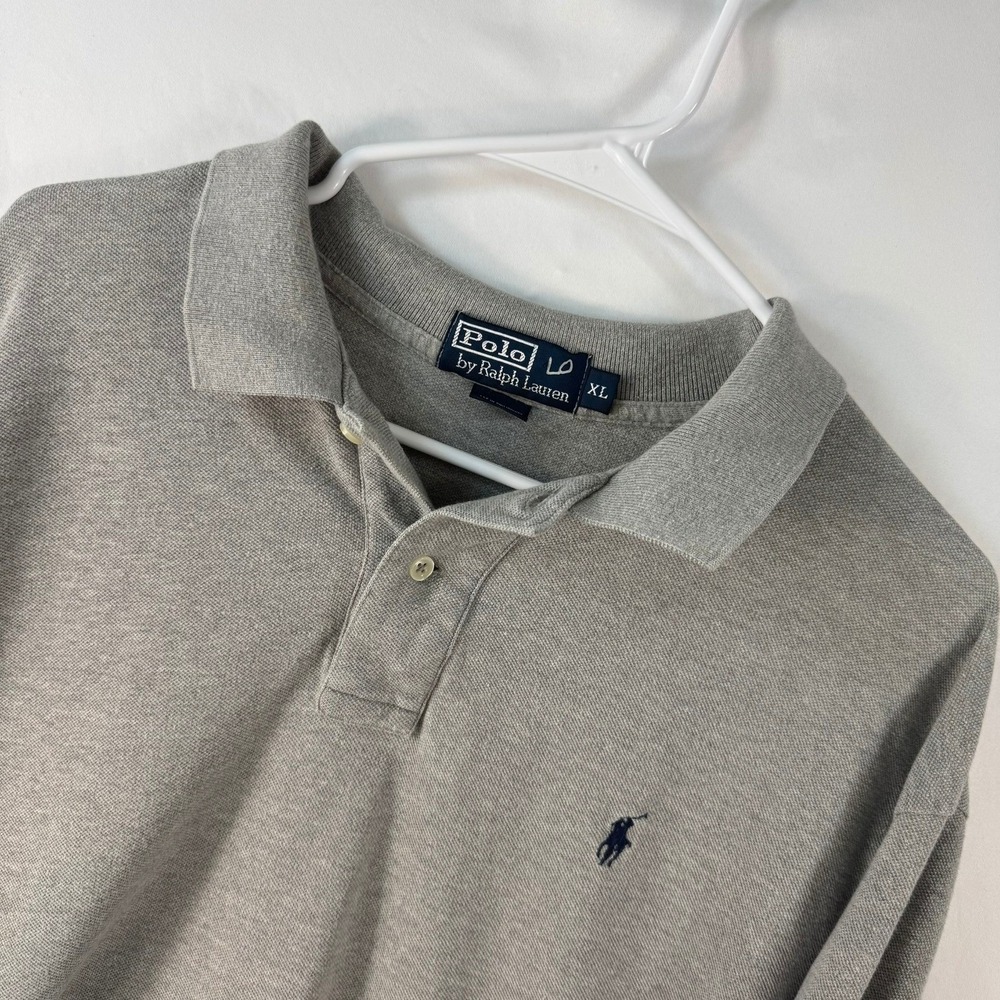 Polo Ralph Lauren Mens XL Long Sleeve Polo Shirt Heather Grey Cotton Pique Pony
